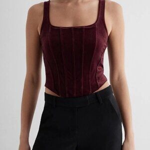 NWT Express Velvet Corset Tank Top Small Burgundy Y2K Holiday NYE Vamp Old Money